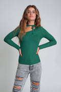 Jersey de cuello asimétrico en verde