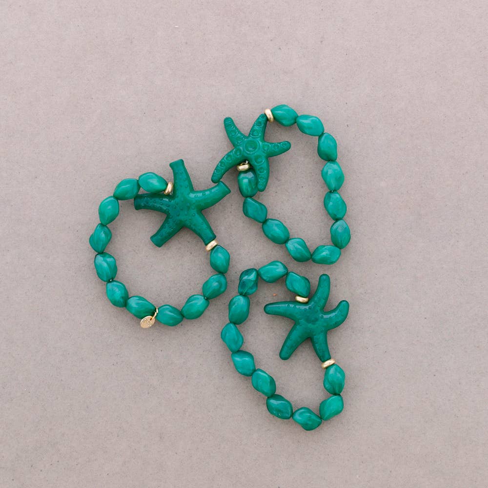 Pulsera Elastica Triple Cuentas Estrella Del Mar Resina