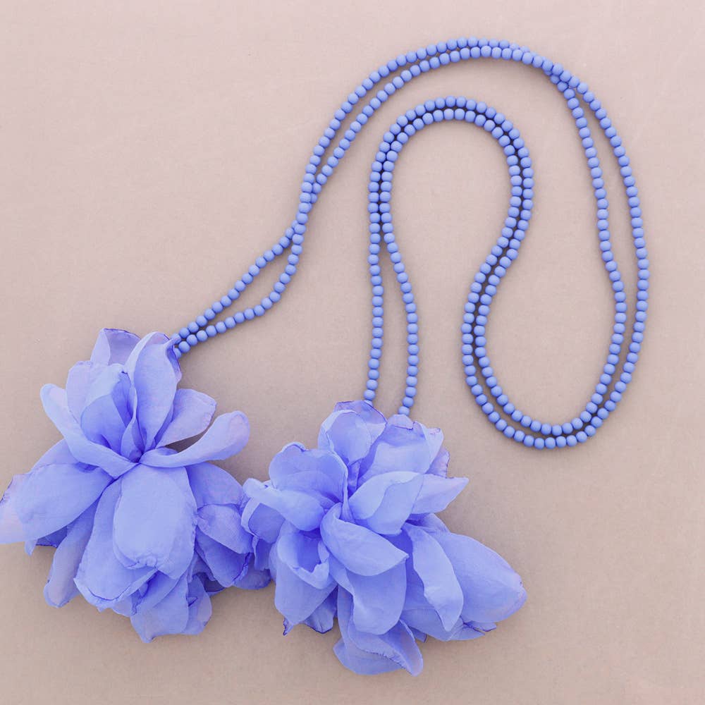 (A)Collar Largo Multifuncional Resina Doble Flor Tela